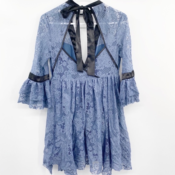 FREE PEOPLE Dress Victorian Blue Gilded Lace Dress Size Small - Picture 6 of 14